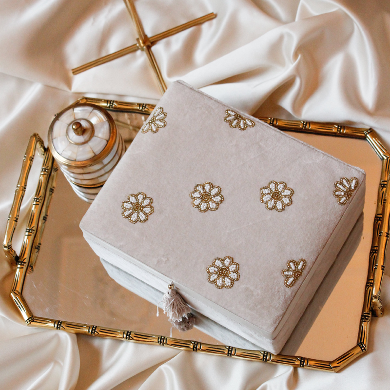 Sieradendoos met bloemen - beige - Afbeelding 3