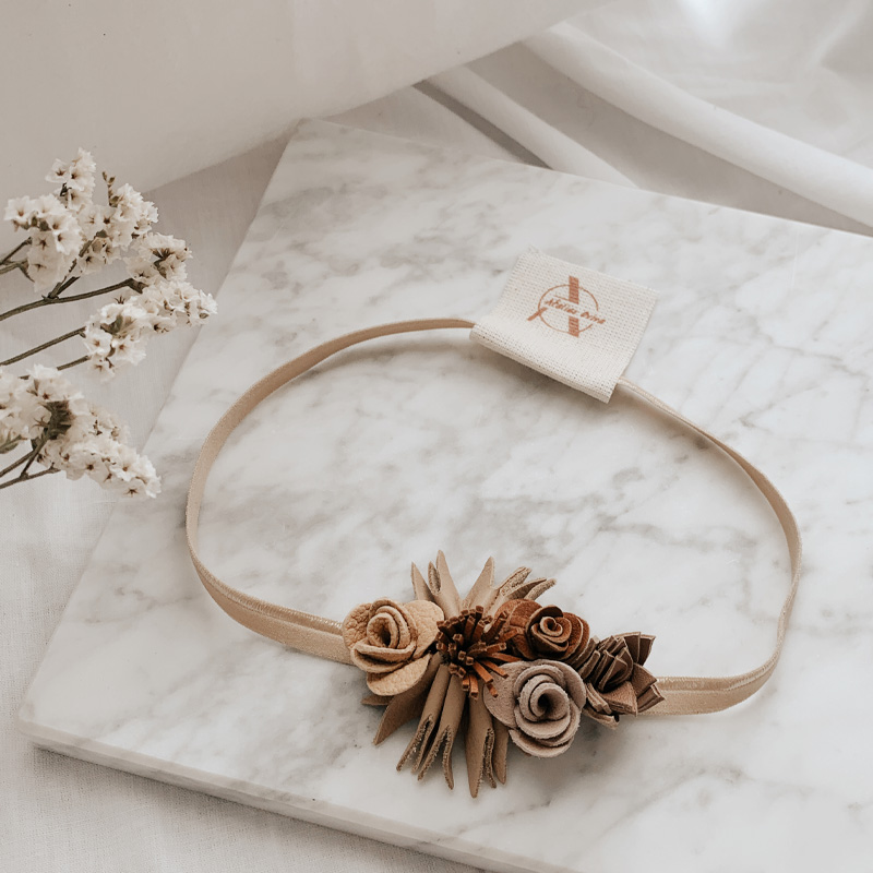 Beige bloemen haarband - baby - Afbeelding 2
